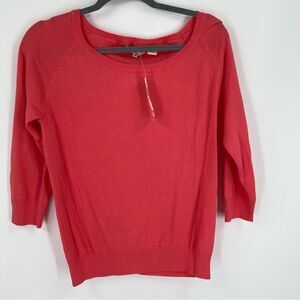 Pria Women’s Round Neck 3/5 Sleeve Pink Sweater 100% Cotton size M